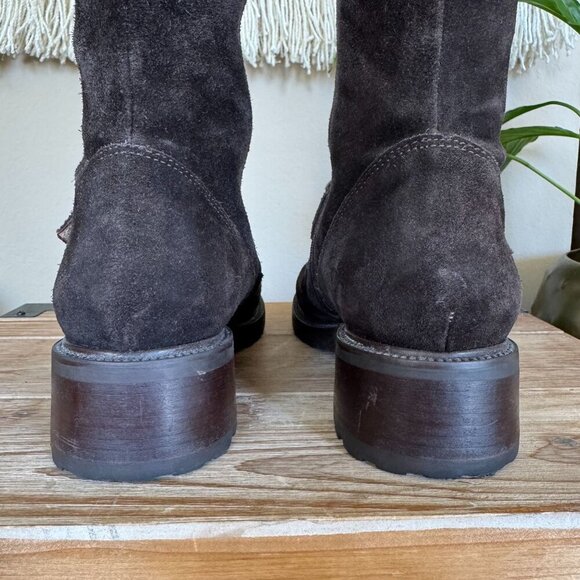Vintage J. Crew Brown Suede Silver Buckle Inner Zip Lug Sole Knee High Boots - Picture 11 of 17
